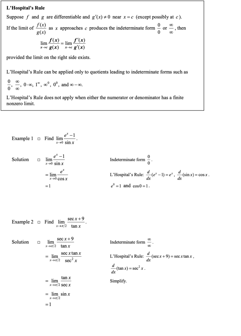 L 'Hospital's Rule in Techniques of Integration